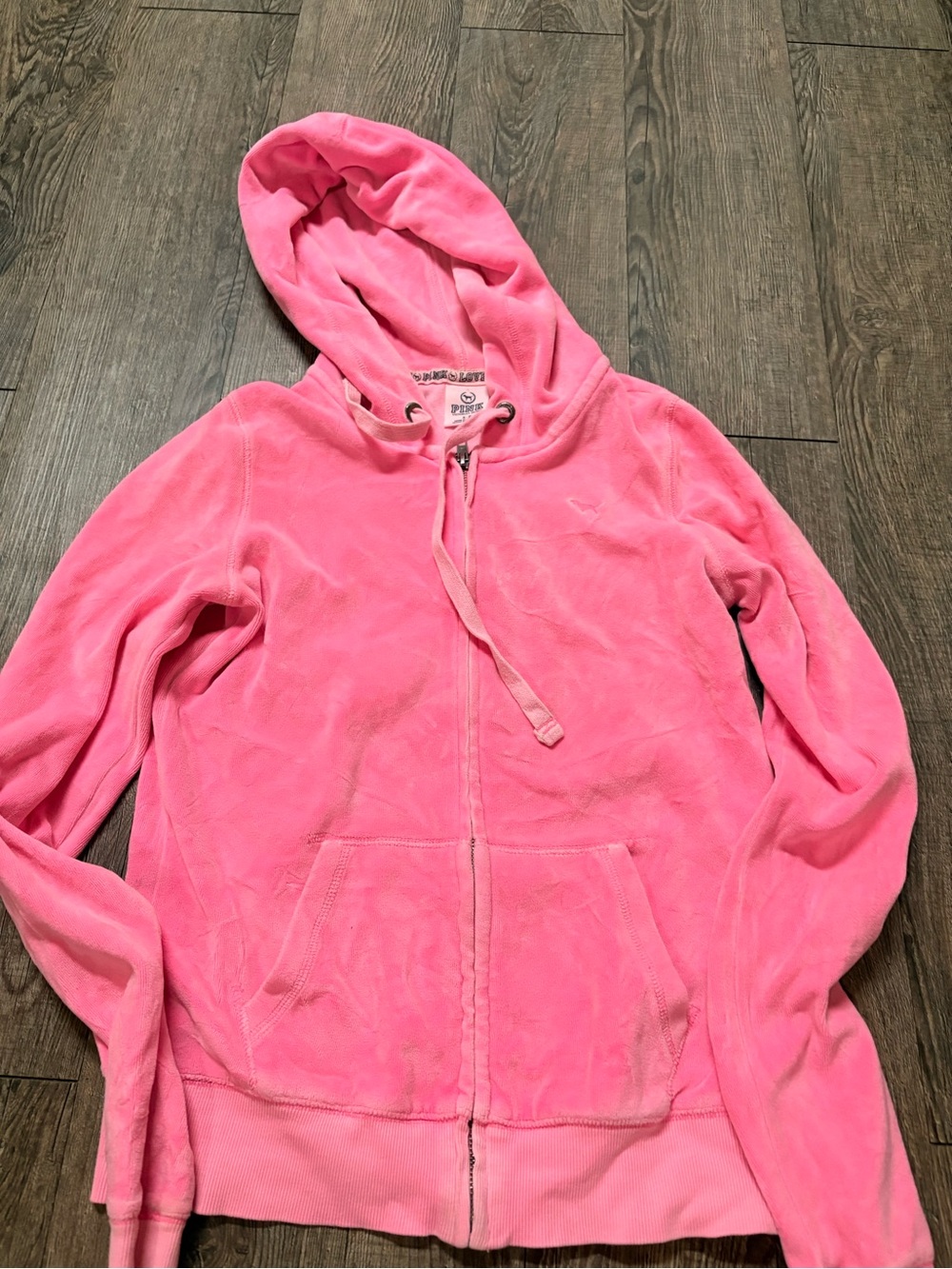 PINK Victoria's Secret Hot Pink Velour Zip Hoodie